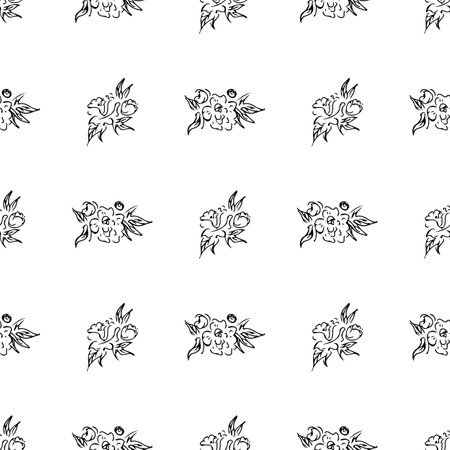 Doodle simple vector seamless pattern of hand-drawn peonies. Seamless random pattern of hand-drawn peonies. isolated on white backgroundのイラスト素材