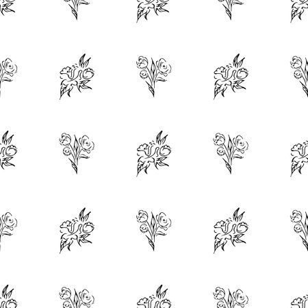 Doodle simple vector seamless pattern of hand-drawn peonies. Seamless random pattern of hand-drawn peonies. isolated on white backgroundのイラスト素材