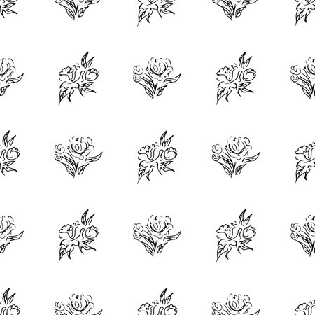 Doodle simple vector seamless pattern of hand-drawn peonies. Seamless random pattern of hand-drawn peonies. isolated on white backgroundのイラスト素材