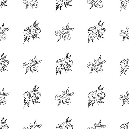 Doodle simple vector seamless pattern of hand-drawn peonies. Seamless random pattern of hand-drawn peonies. isolated on white backgroundのイラスト素材