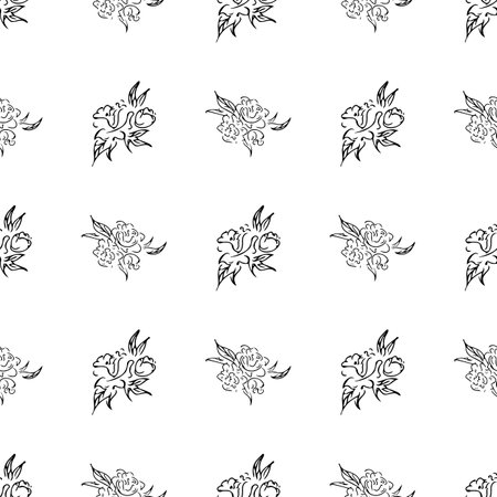 Doodle simple vector seamless pattern of hand-drawn peonies. Seamless random pattern of hand-drawn peonies. isolated on white backgroundのイラスト素材
