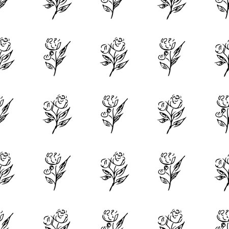 Doodle simple vector seamless pattern of hand-drawn peonies. Seamless random pattern of hand-drawn peonies. isolated on white backgroundのイラスト素材