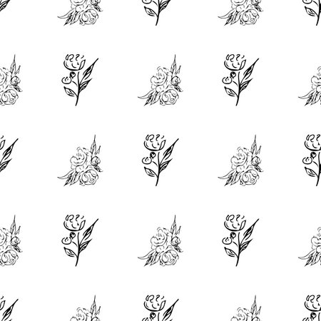 Doodle simple vector seamless pattern of hand-drawn peonies. Seamless random pattern of hand-drawn peonies. isolated on white backgroundのイラスト素材
