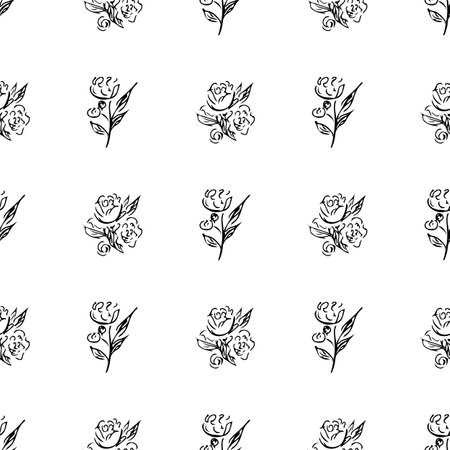 Doodle simple vector seamless pattern of hand-drawn peonies. Seamless random pattern of hand-drawn peonies. isolated on white backgroundのイラスト素材