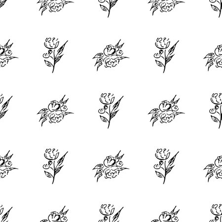 Doodle simple vector seamless pattern of hand-drawn peonies. Seamless random pattern of hand-drawn peonies. isolated on white backgroundのイラスト素材
