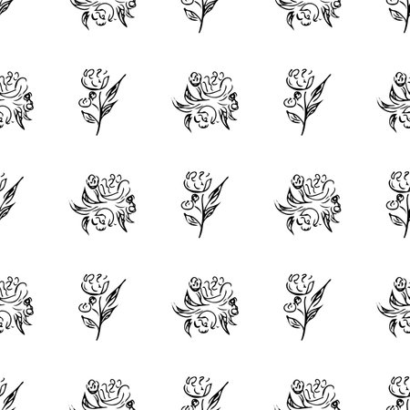 Doodle simple vector seamless pattern of hand-drawn peonies. Seamless random pattern of hand-drawn peonies. isolated on white backgroundのイラスト素材