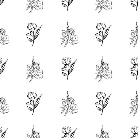 Doodle simple vector seamless pattern of hand-drawn peonies. Seamless random pattern of hand-drawn peonies. isolated on white backgroundのイラスト素材