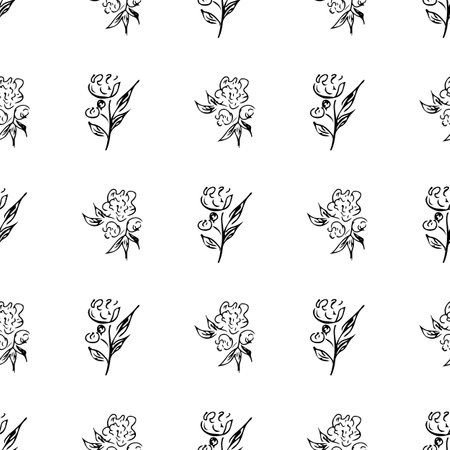 Doodle simple vector seamless pattern of hand-drawn peonies. Seamless random pattern of hand-drawn peonies. isolated on white backgroundのイラスト素材