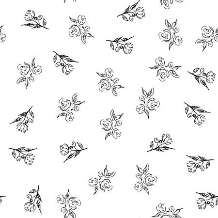 Doodle simple vector seamless pattern of hand-drawn peonies. Seamless random pattern of hand-drawn peonies. isolated on white backgroundのイラスト素材