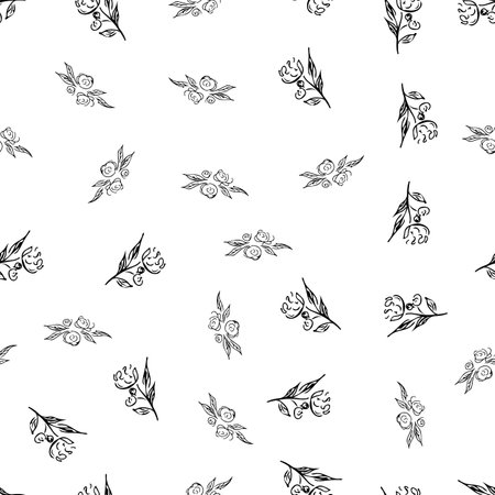 Doodle simple vector seamless pattern of hand-drawn peonies. Seamless random pattern of hand-drawn peonies. isolated on white backgroundのイラスト素材