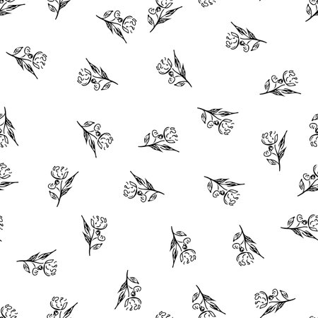 Doodle simple vector seamless pattern of hand-drawn peonies. Seamless random pattern of hand-drawn peonies. isolated on white backgroundのイラスト素材