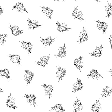 Doodle simple vector seamless pattern of hand-drawn peonies. Seamless random pattern of hand-drawn peonies. isolated on white backgroundのイラスト素材
