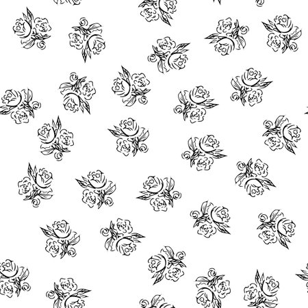 Doodle simple vector seamless pattern of hand-drawn peonies. Seamless random pattern of hand-drawn peonies. isolated on white backgroundのイラスト素材