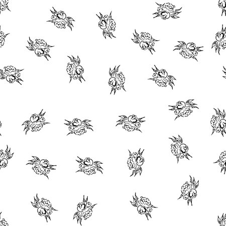 Doodle simple vector seamless pattern of hand-drawn peonies. Seamless random pattern of hand-drawn peonies. isolated on white backgroundのイラスト素材
