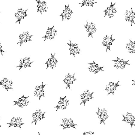 Doodle simple vector seamless pattern of hand-drawn peonies. Seamless random pattern of hand-drawn peonies. isolated on white backgroundのイラスト素材