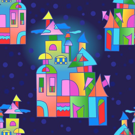  fantastic house on a dark blue backgroundのイラスト素材