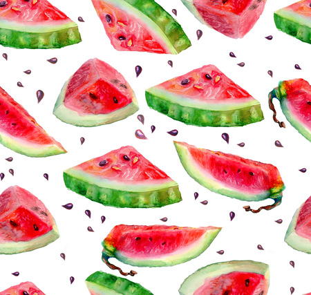 Seamless pattern of watercolor watermelon on a white background.の写真素材