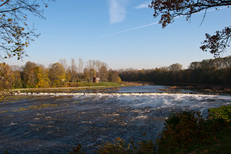 Waterfall called Ventas rumba on Venta river in Kuldiga, Latvia. Widest waterfall in Europe.のeditorial素材