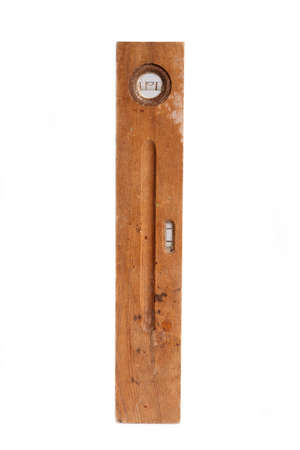 old wooden bubble level on a white background