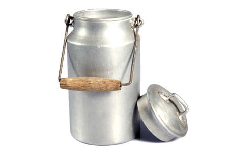 old aluminum milk can on a white backgroundの写真素材