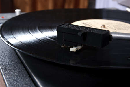close-up of old vinyl player 