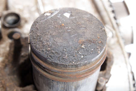 close up of old dirty engine pistonの写真素材