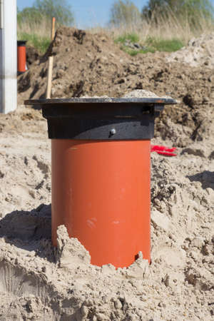 Sewer Pipe. Photography of a road construction site, new wastewater pipes are laid
