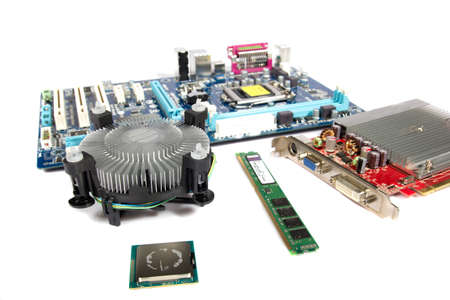 Computer PC parts on white background