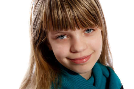 Portrait of a teenage girl on a white background