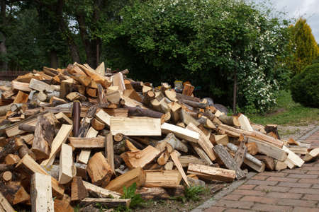 pile of drying splitted firewoodの写真素材