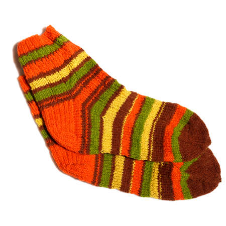Hand knitted warm wool socksの写真素材