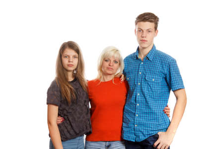 A mother with her son and her daughterの写真素材