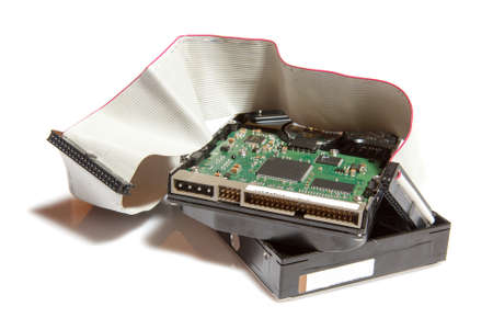 A green motherboard with wire on white background