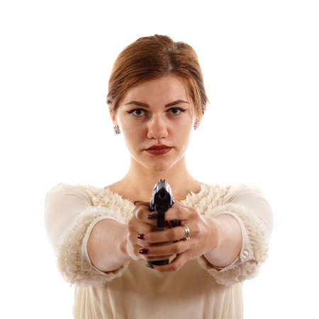 Lady armed with a gunの写真素材