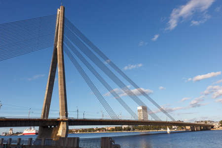 Bridge over river Daugava in Riga Latviaの写真素材