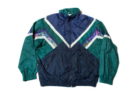 Vintage from eighties nylon tracksuit top jacket on white backgroundの写真素材