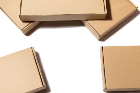 group of cardboard boxes on white background