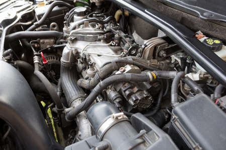 Diesel car engine without a decorative hoodの写真素材