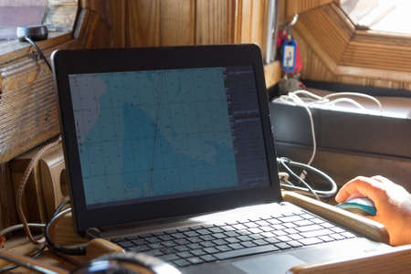 Navigation computer display on small cruise boat.