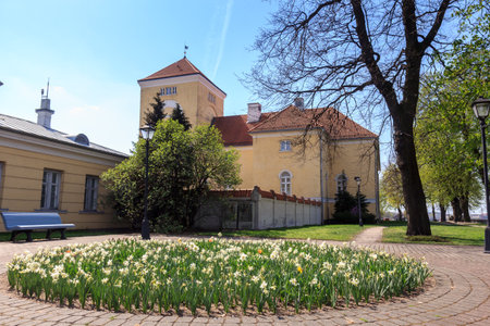 VENTSPILS, LATVIA - APRIL 04, 2019: The Castle of the Livonian order, which houses Ventspils Museum since September 2001, is the oldest preserved building in Ventspils, Latviaのeditorial素材