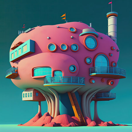 Futuristic house, plasticine illustration created with Generative AI technology.の素材