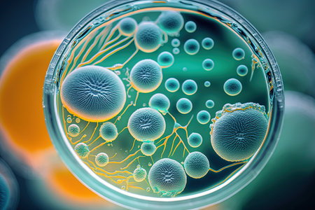 Illustration of bacteria and virus cells in laboratory dishの素材