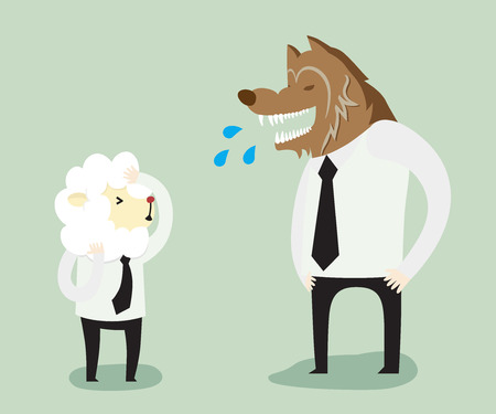 Wolf and sheep worker ,vector illustration business cartoonのイラスト素材