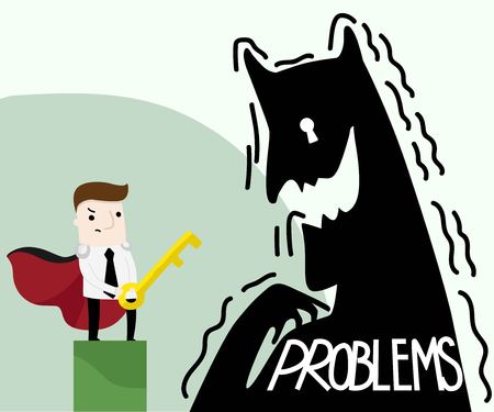 businessman hero solving problems ,vector and illustration business cartoonのイラスト素材