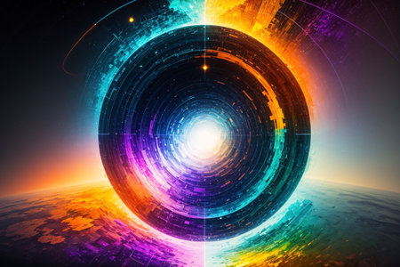 Abstract background with planet. 3d rendering, 3d illustration.の素材
