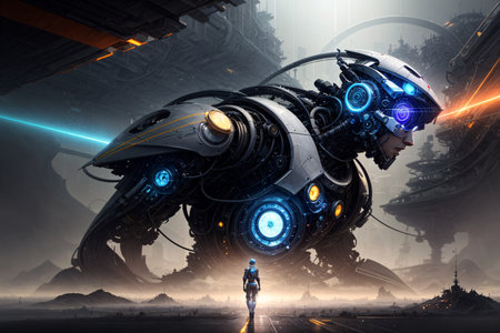 Spaceship and astronaut in space. Mixed media. Mixed mediaの素材