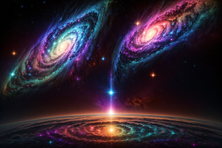 Planets and galaxy, science fiction wallpaper. Beauty of deep space. Billions of galaxies in the universe Cosmic art backgroundの素材
