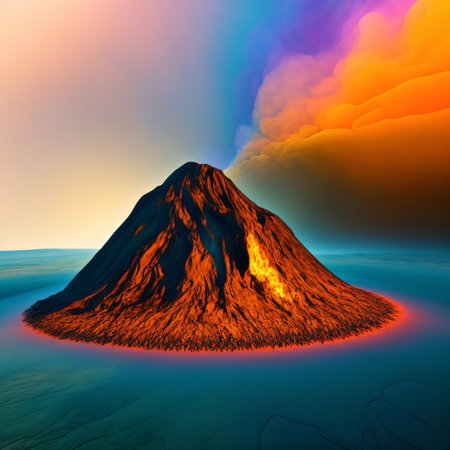 Volcanic Mountain In Eruption, transparent background. Generative AI Technologyの素材