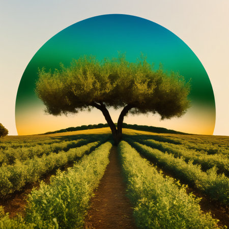 Delicious olives in a picturesque olive grove branch with olive fruits on the tree. Generative AI,の素材