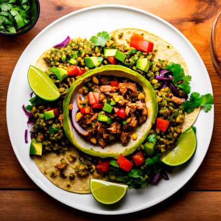 Mexican appetizer poke tacos with fish, mix of cultures, fusion. With Generative AI tehnologyの素材